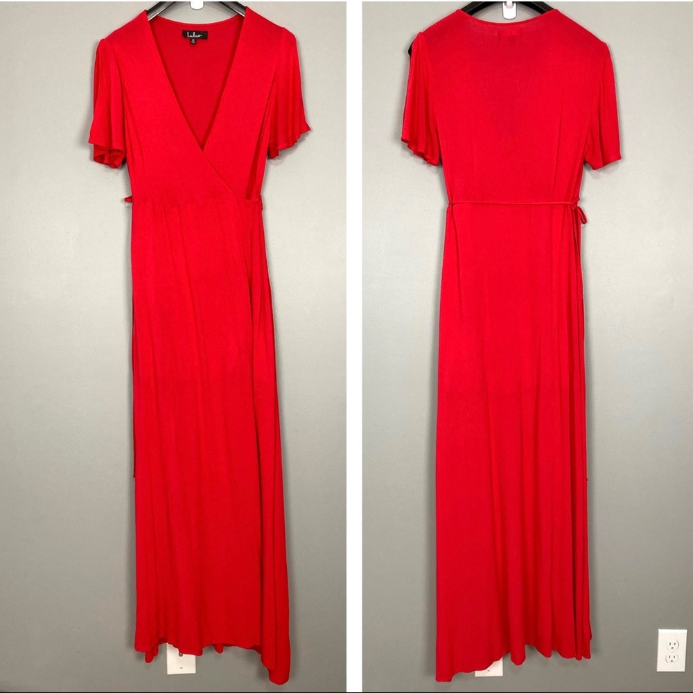 Lulu’s Much Obliged Maxi Wrap Dress M RED Great Condition - Picture 4 of 10